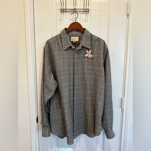 GUCCI Grey Plaid Flying Pig Shirt